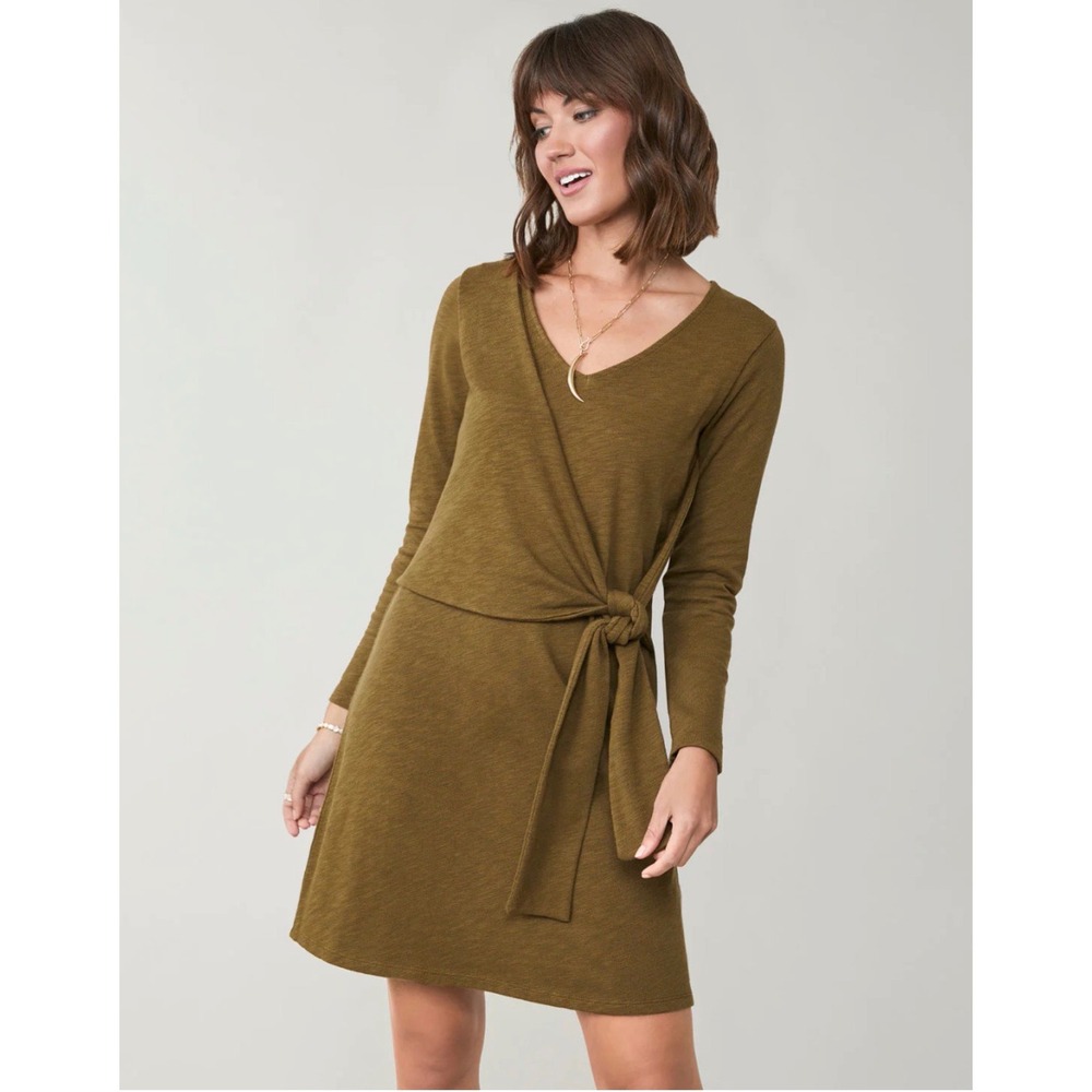 Spartina 449 Long Sleeve Wrap Side Tie Dress Size Medium Olive Green Slub Knit